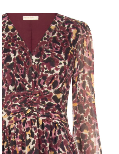 Korte jurk van georgette met dierenprint en lurexdetails Rinascimento