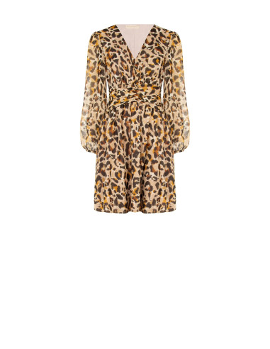 Korte jurk van georgette met dierenprint en lurexdetails Rinascimento