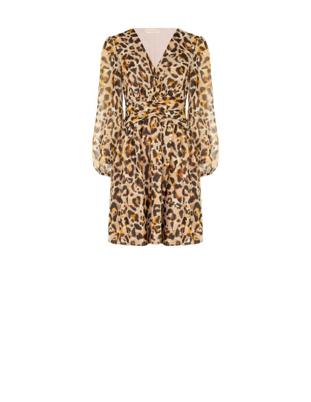 Robe courte en georgette à imprimé animalier et gouttes de lurex Rinascimento