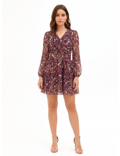 Robe courte en georgette à imprimé animalier et gouttes de lurex Rinascimento