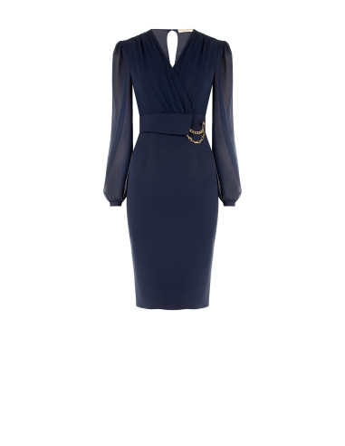 Robe fourreau effet 2 pièces avec décolleté en V croisé en georgette et jupe en scuba crêpe Rinascimento