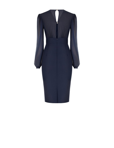 Robe fourreau effet 2 pièces avec décolleté en V croisé en georgette et jupe en scuba crêpe Rinascimento