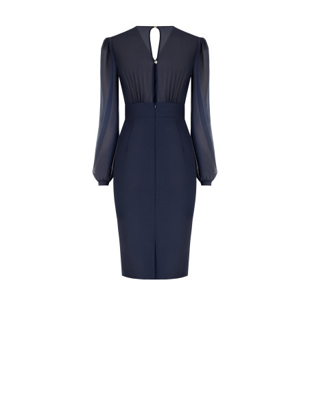 Robe fourreau effet 2 pièces avec décolleté en V croisé en georgette et jupe en scuba crêpe Rinascimento