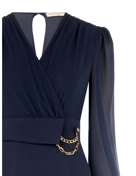 Robe fourreau effet 2 pièces avec décolleté en V croisé en georgette et jupe en scuba crêpe Rinascimento