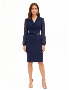 Robe fourreau effet 2 pièces avec décolleté en V croisé en georgette et jupe en scuba crêpe Rinascimento
