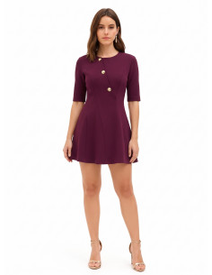 Robe courte évasée en scuba crêpe avec boutons dorés Rinascimento