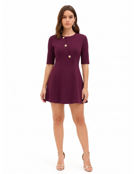 Robe courte évasée en scuba crêpe avec boutons dorés Rinascimento