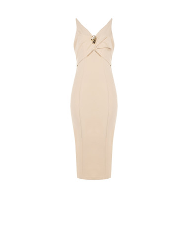 Robe fourreau en crêpe scuba avec double décolleté en V et broche décorative Rinascimento