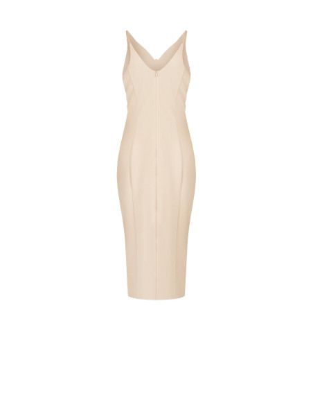 Robe fourreau en crêpe scuba avec double décolleté en V et broche décorative Rinascimento