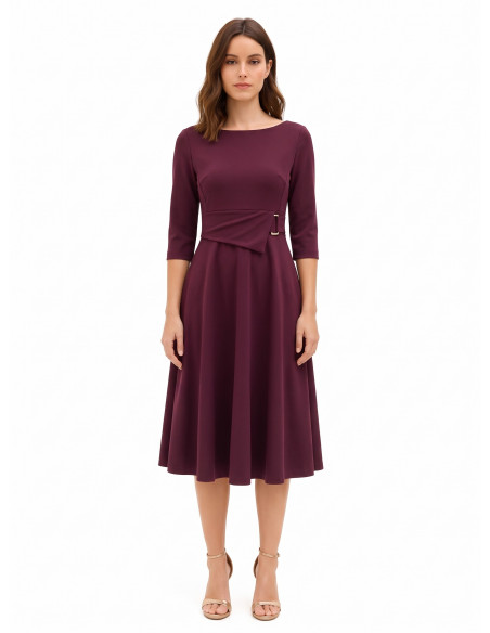 Robe midi évasée en polyviscose avec détail boucle et manches 3/4 Rinascimento