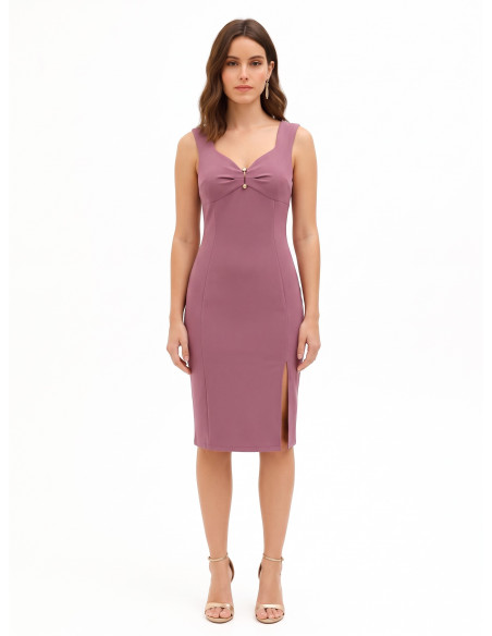 Robe fourreau en crêpe scuba avec décolleté cœur et détail métallique Rinascimento
