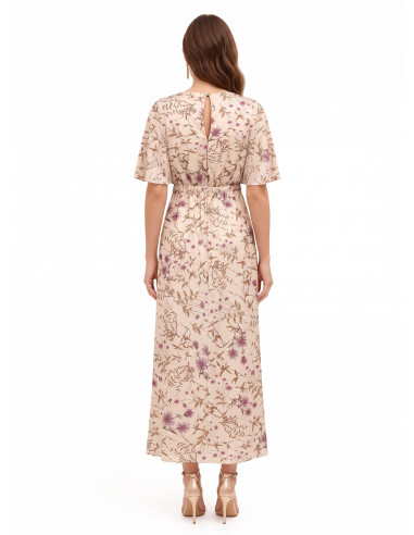 Robe longue en satin fleuri froncée sur les côtés Rinascimento