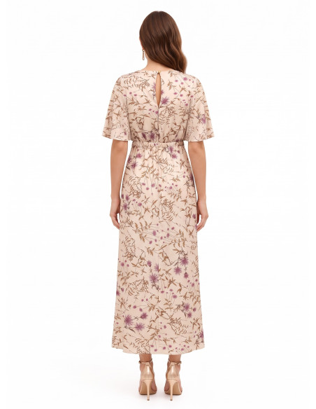 Robe longue en satin fleuri froncée sur les côtés Rinascimento