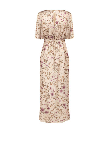 Robe longue en satin fleuri froncée sur les côtés Rinascimento