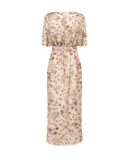 Robe longue en satin fleuri froncée sur les côtés Rinascimento
