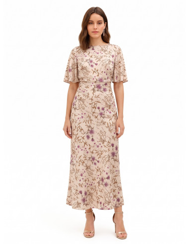 Robe longue en satin fleuri froncée sur les côtés Rinascimento