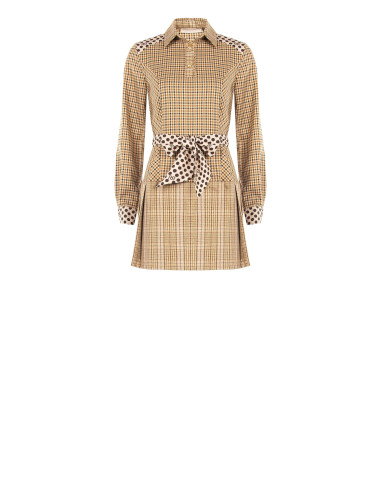Robe-chemise courte à carreaux en viscose mélangée, avec ceinture à pois assortie et logo RR Rinascimento