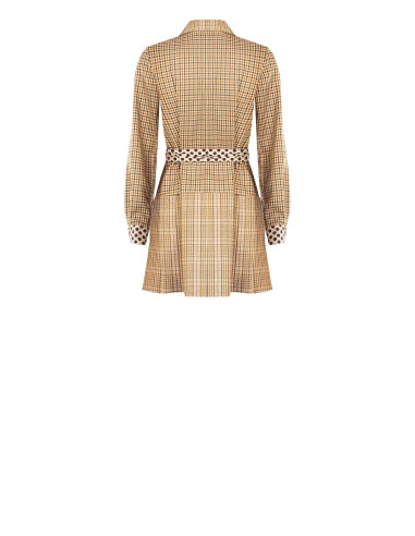 Robe-chemise courte à carreaux en viscose mélangée, avec ceinture à pois assortie et logo RR Rinascimento
