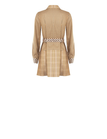 Robe-chemise courte à carreaux en viscose mélangée, avec ceinture à pois assortie et logo RR Rinascimento