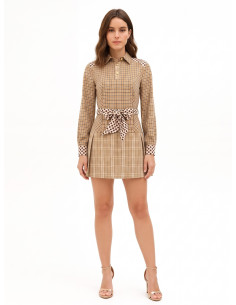Robe-chemise courte à carreaux en viscose mélangée, avec ceinture à pois assortie et logo RR Rinascimento