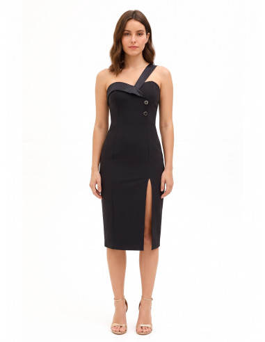 Robe fourreau en tissu technique avec bretelles et encolure en satin Rinascimento