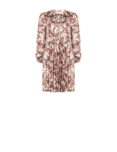 Robe courte plissée ample en satin imprimé cachemire, avec encolure à liens Rinascimento