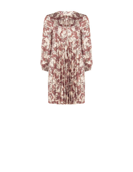 Robe courte plissée ample en satin imprimé cachemire, avec encolure à liens Rinascimento