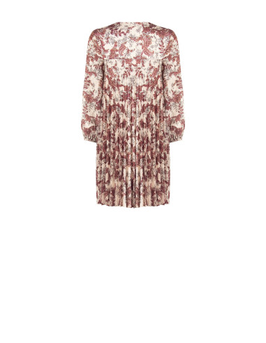 Robe courte plissée ample en satin imprimé cachemire, avec encolure à liens Rinascimento
