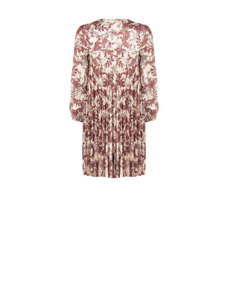 Robe courte plissée ample en satin imprimé cachemire, avec encolure à liens Rinascimento