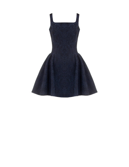 Robe courte bouffante en jacquard texturé avec lurex et décolleté carré Rinascimento