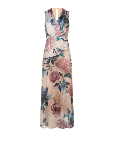 Robe longue avec corsage en satin et jupe en georgette fleurie Rinascimento