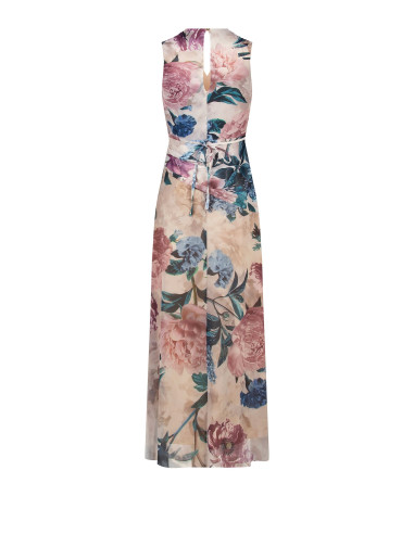 Lange jurk met satijnen lijfje en rok van gebloemde georgette Rinascimento