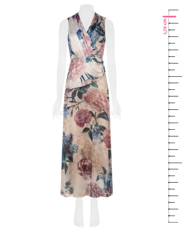 Lange jurk met satijnen lijfje en rok van gebloemde georgette Rinascimento