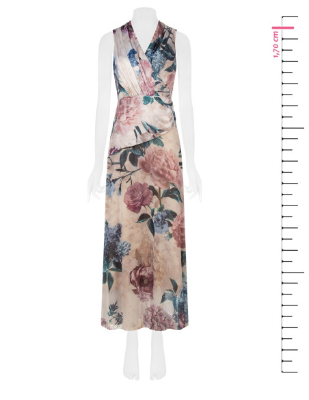 Robe longue avec corsage en satin et jupe en georgette fleurie Rinascimento