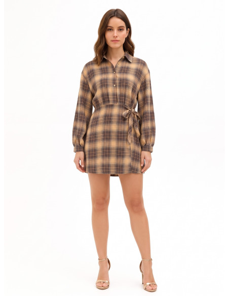 Robe courte à carreaux en viscose mélangée nouée sur le côté Rinascimento
