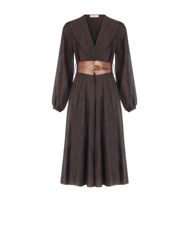 Robe midi plissée en mélange de lyocell avec ceinture élastiquée assortie Rinascimento