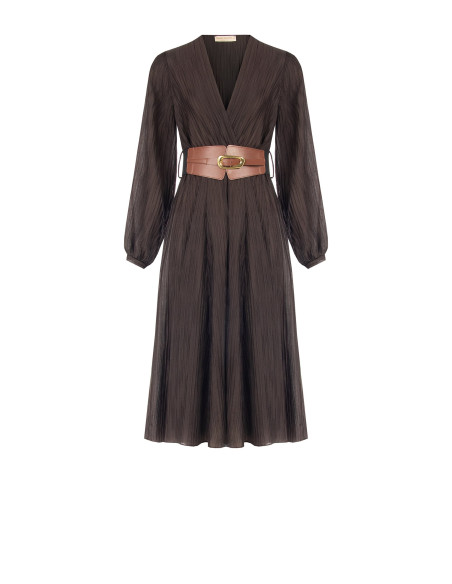 Robe midi plissée en mélange de lyocell avec ceinture élastiquée assortie Rinascimento