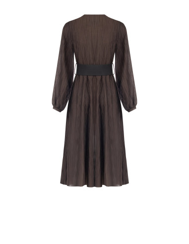 Robe midi plissée en mélange de lyocell avec ceinture élastiquée assortie Rinascimento