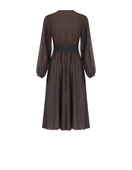 Robe midi plissée en mélange de lyocell avec ceinture élastiquée assortie Rinascimento