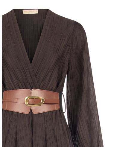 Midi-jurk van een lyocellmix met plissé en bijpassende elastische riem Rinascimento