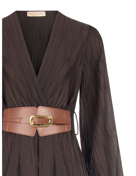 Robe midi plissée en mélange de lyocell avec ceinture élastiquée assortie Rinascimento