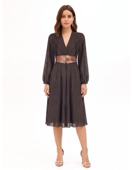 Robe midi plissée en mélange de lyocell avec ceinture élastiquée assortie Rinascimento