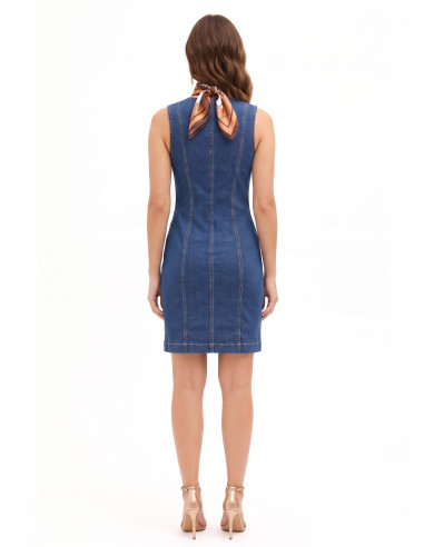 Robe moulante en denim avec fermeture éclair sur le devant et foulard assorti Rinascimento