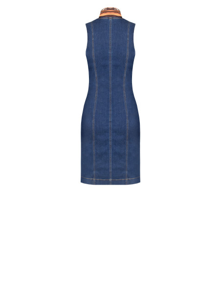 Robe moulante en denim avec fermeture éclair sur le devant et foulard assorti Rinascimento