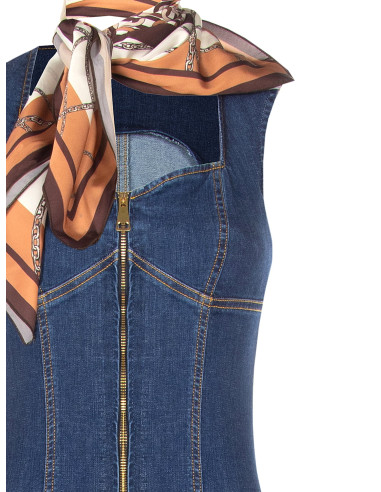 Robe moulante en denim avec fermeture éclair sur le devant et foulard assorti Rinascimento