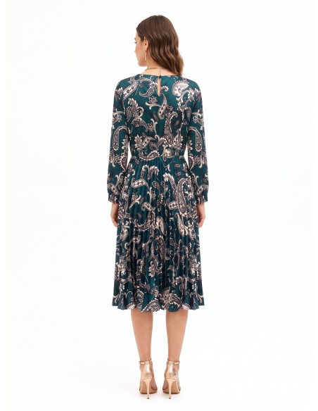 Robe longue en satin plissé motif baroque Rinascimento