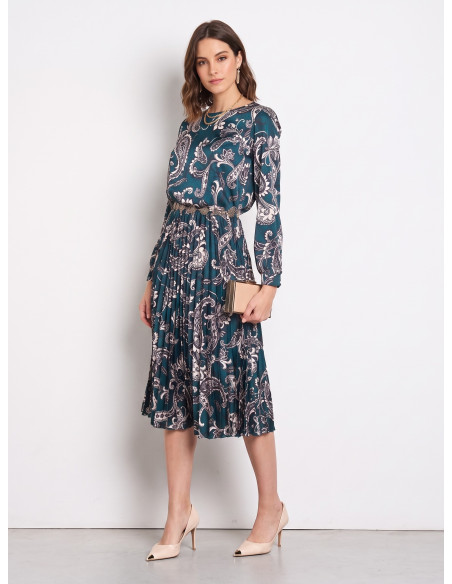 Robe longue en satin plissé motif baroque Rinascimento