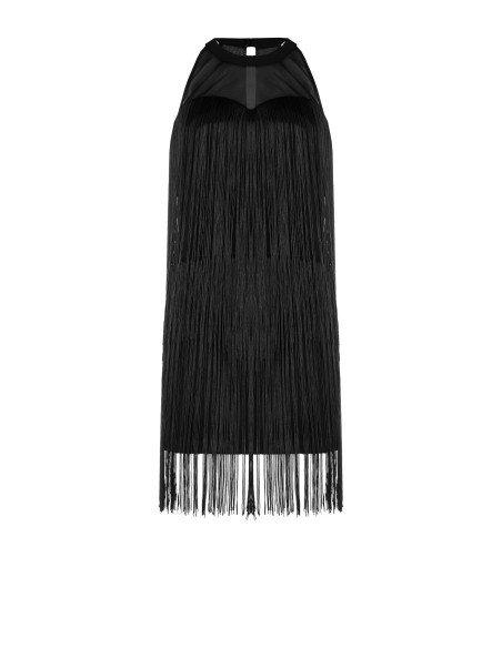 Robe courte fourreau recouverte de franges Rinascimento