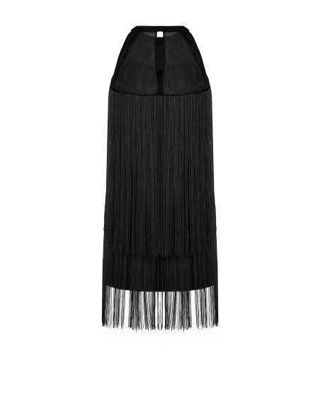 Robe courte fourreau recouverte de franges Rinascimento