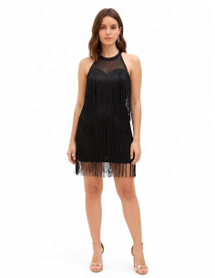 Robe courte fourreau recouverte de franges Rinascimento